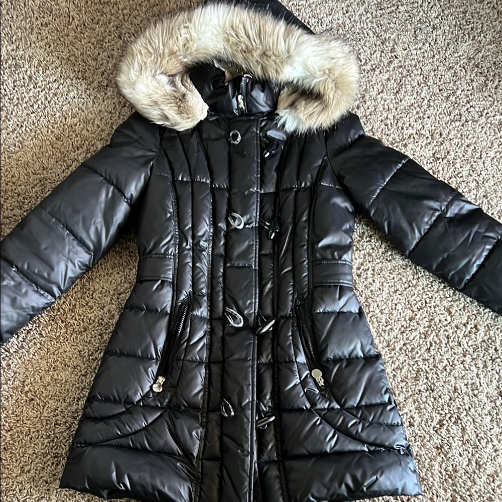 Laundry by Design Black Puffer Jacket with Faux Fur Hood